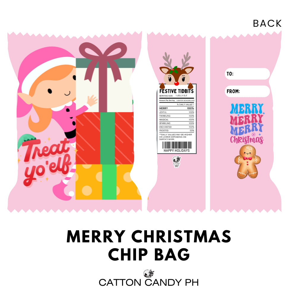 Christmas Santa Claus Reindeer Elf New Year Cute Chip Bag Loot Bag Party Holiday Favor